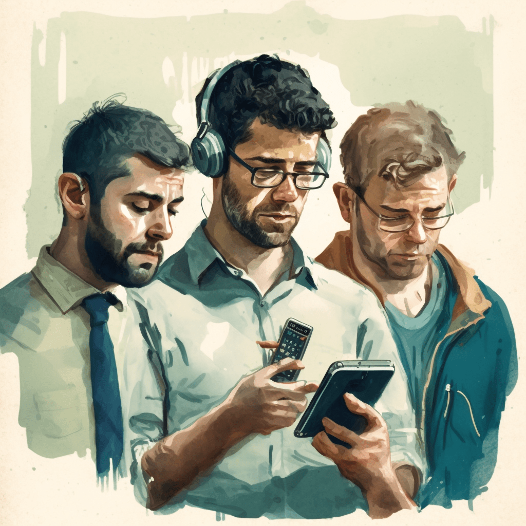 three men looking at an iphone wondering how to remove background noise from it