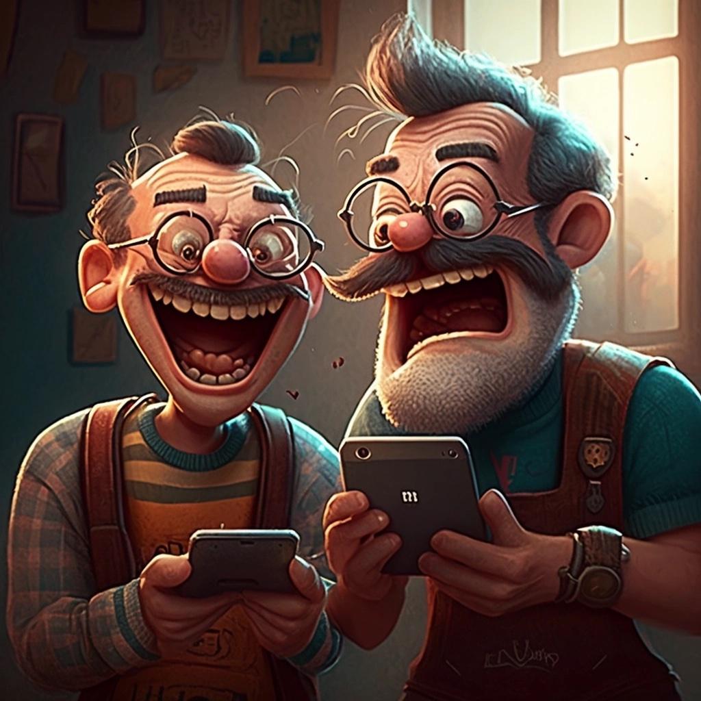 two happy guys playing with iphones and Noise Destroyer